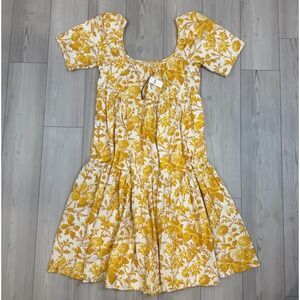 Anthropologie Tiered Poplin Yellow and White Floral Midi Dress NWT Size XL